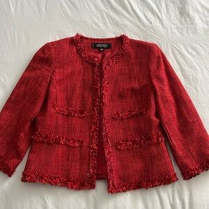 So cute! Red Tweed short Jacket with Fringe Details - size 4P fits up to size 8